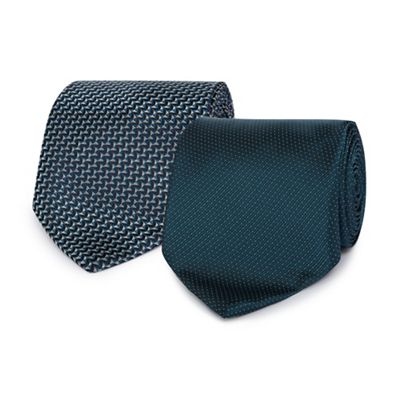 Pack of two dark turquoise patterned ties